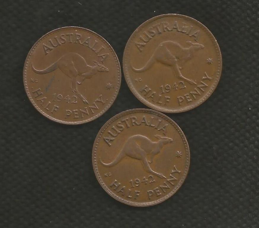 1942 HALF PENNY X 3 GEORGE VI INC 1942 Y 1942 I 1942 PLAIN 3 1942-half-penny-x-3-george-vi-inc-1942-y-1942-i-1942-plain-3
